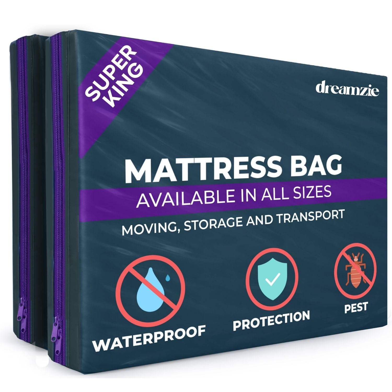 Dreamzie Petrol Blue Super King Mattress Cover For Moving, Mattress Storage Bag, Opaque Plastic, Tear Resistant, With Zip - Super King - Pack Of 2