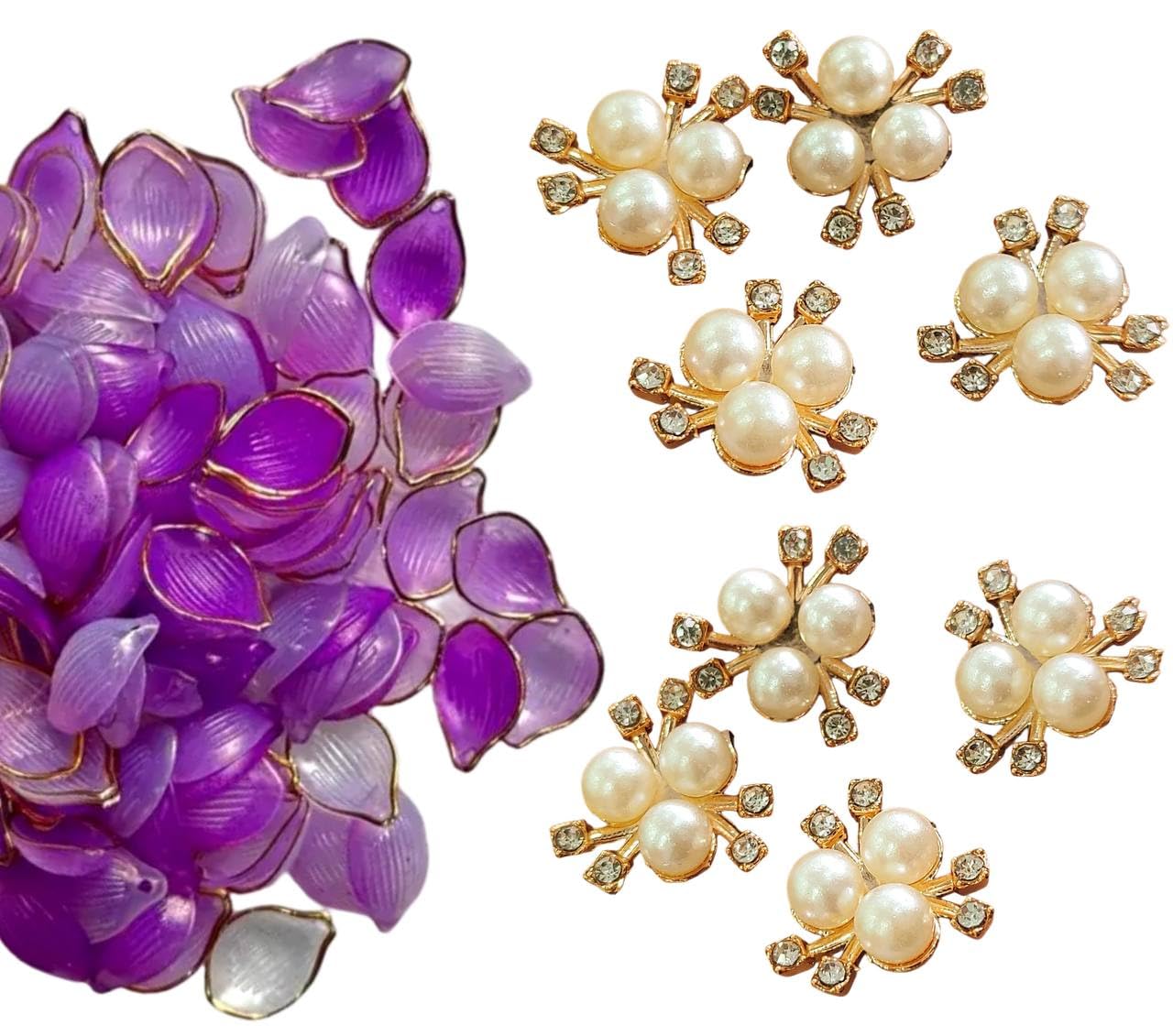 Combo Pack of 64 Purple Acrylic Rose Petal Leaves & 8 Pearl Embellished Flowers | Elegant Decorative Set for Resin Art, Jewelry, Scrapbooking & DIY Crafts-image-19