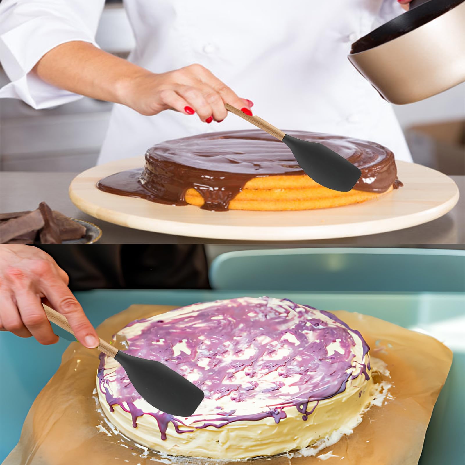 Spatola In Silicone SANON Con Manico In Legno | Antiaderente E Resistente Al Calore | Ideale Per Cucina