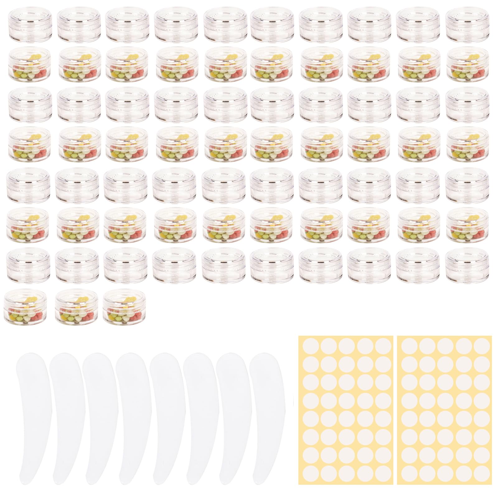 contenitori per cosmetici,vasetti cosmetici,barattolini plastica piccoli con tappo contenitori piccoli per creme,vuoti contenitori piccoli per creme (Colore trasparente -5g-73 pezzi)
