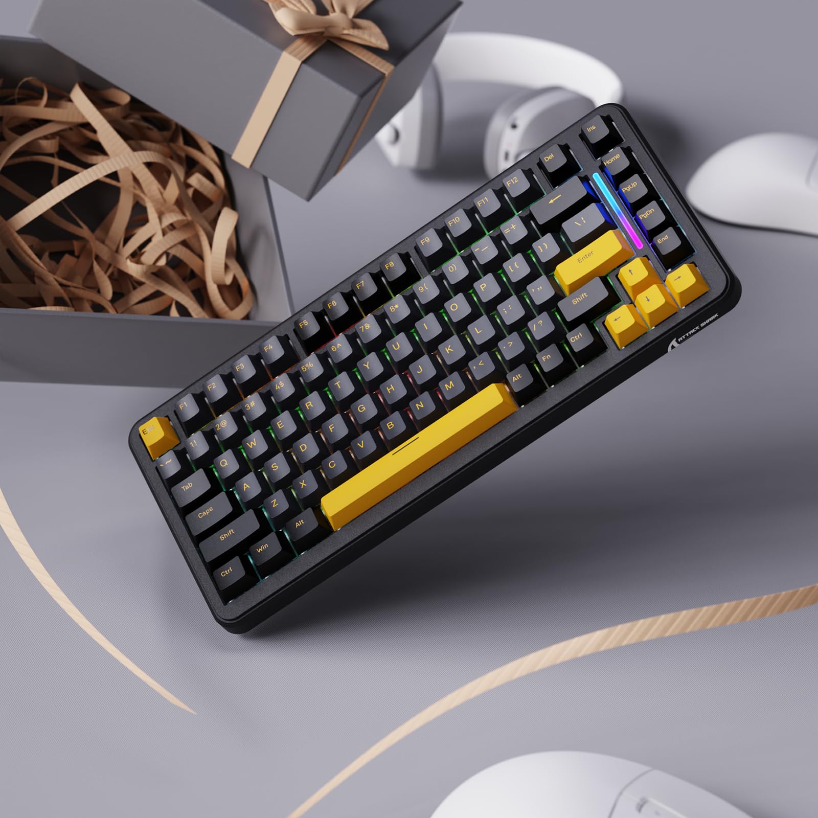 ATTACK SHARK M86 Teclado Mecánico Gasket, Teclado para Juegos RGB Inalámbrico Tri-Mode (BT/2.4G/USB-C) al 75%, Teclado Intercambiable en Caliente, Interruptores Lineales, 4000mAh - Queso Negro Frío
