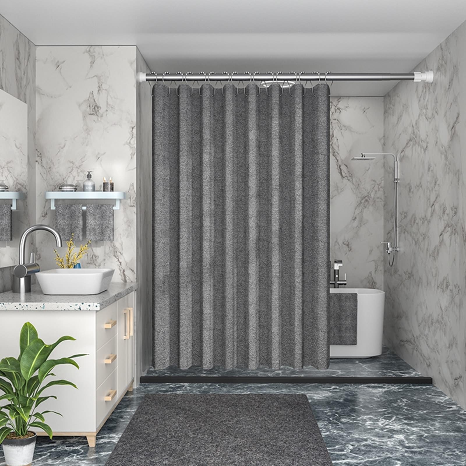 Tenda Doccia Grigia 180x200 Cm Con Orlo Ponderato - Antimuffa E Impermeabile In Poliestere Per Bagno