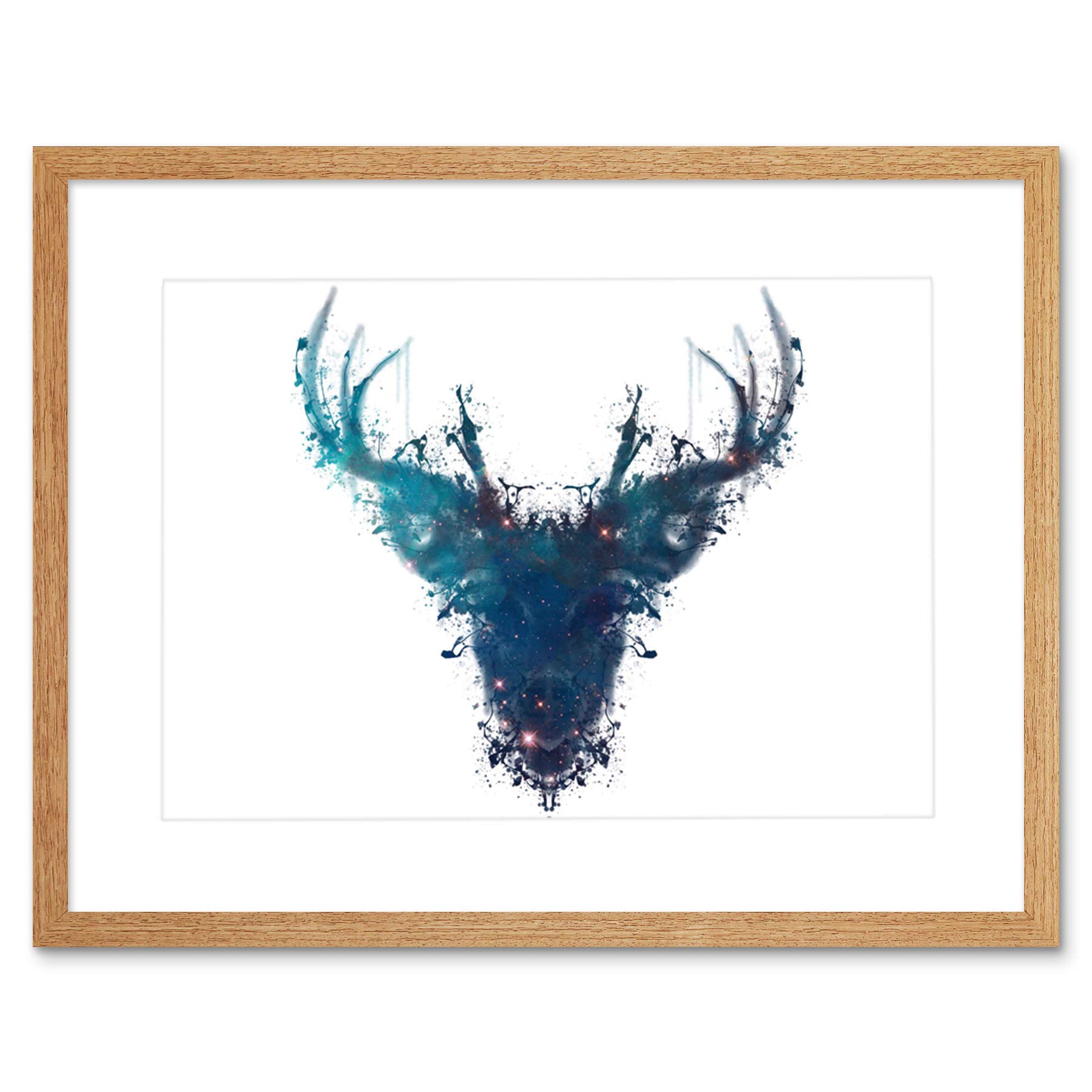 Wee Blue Coo Graphic Ink Splat Deer Stag Framed Picture Art Framed Wall Art Print