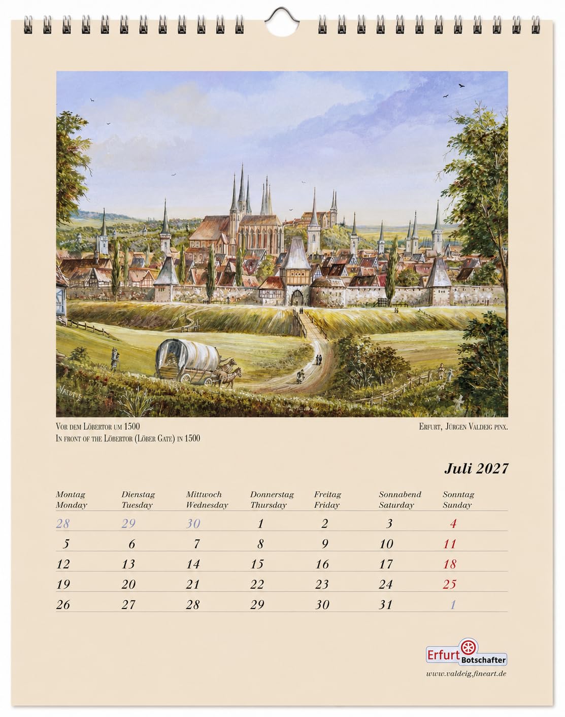 Alt-Erfurt Wandkalender 2027 - Erfurt - Stadt im Grünen Herzen Deutschlands von Jürgen Valdeig - 36 Jahre Kunstkalender mit historischen & aktuellen Motiven, Thüringen, Mittelalter, Bild Kalender