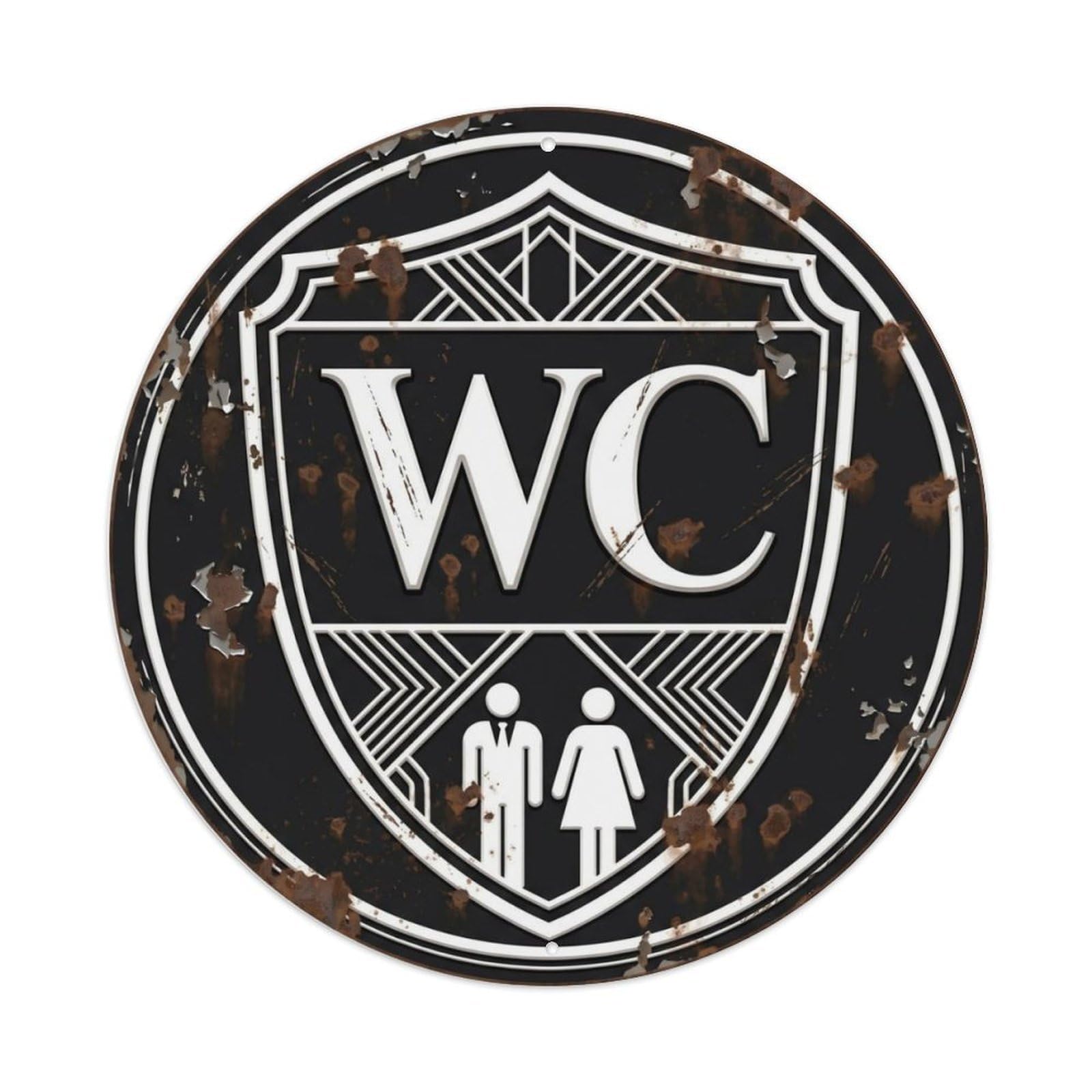 Toilet （WC） Classic Rusty Shield Metal Tin Sign Plaque Wall Decor for Cafe, Club Bar, Office, Home Garden Round Metal Poster 8x8Inch