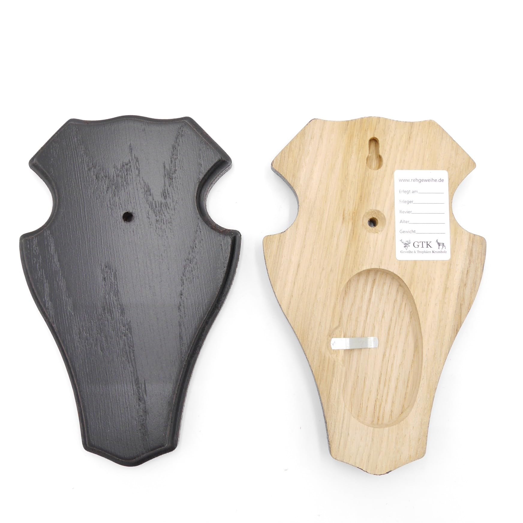 GTK - Geweihe & Trophäen KRUMHOLZ 10 placas de trofeo en forma de corzo pequeño roble oscuro AF 19 cm x 11 cm con 1 compartimento de pino
