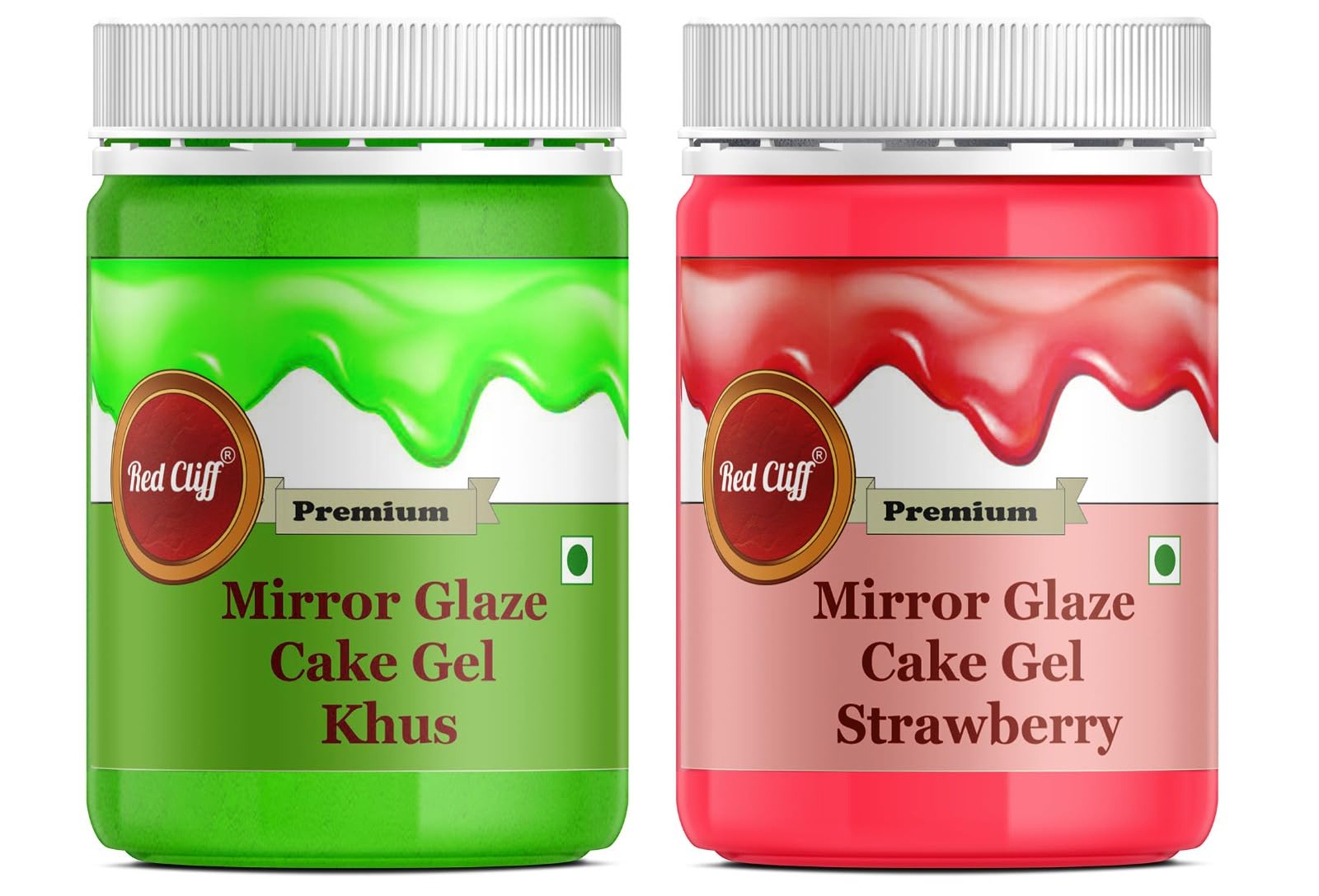 RED CLIFF Khus+Strawberry Flavour Mirror Glaze Gel for Cake Decoration | Combo Pack of 2 | High-Gloss Finish for Stunning and Professional-Looking Cakes | Khus+Strawberry Glaze | 350gx2 |