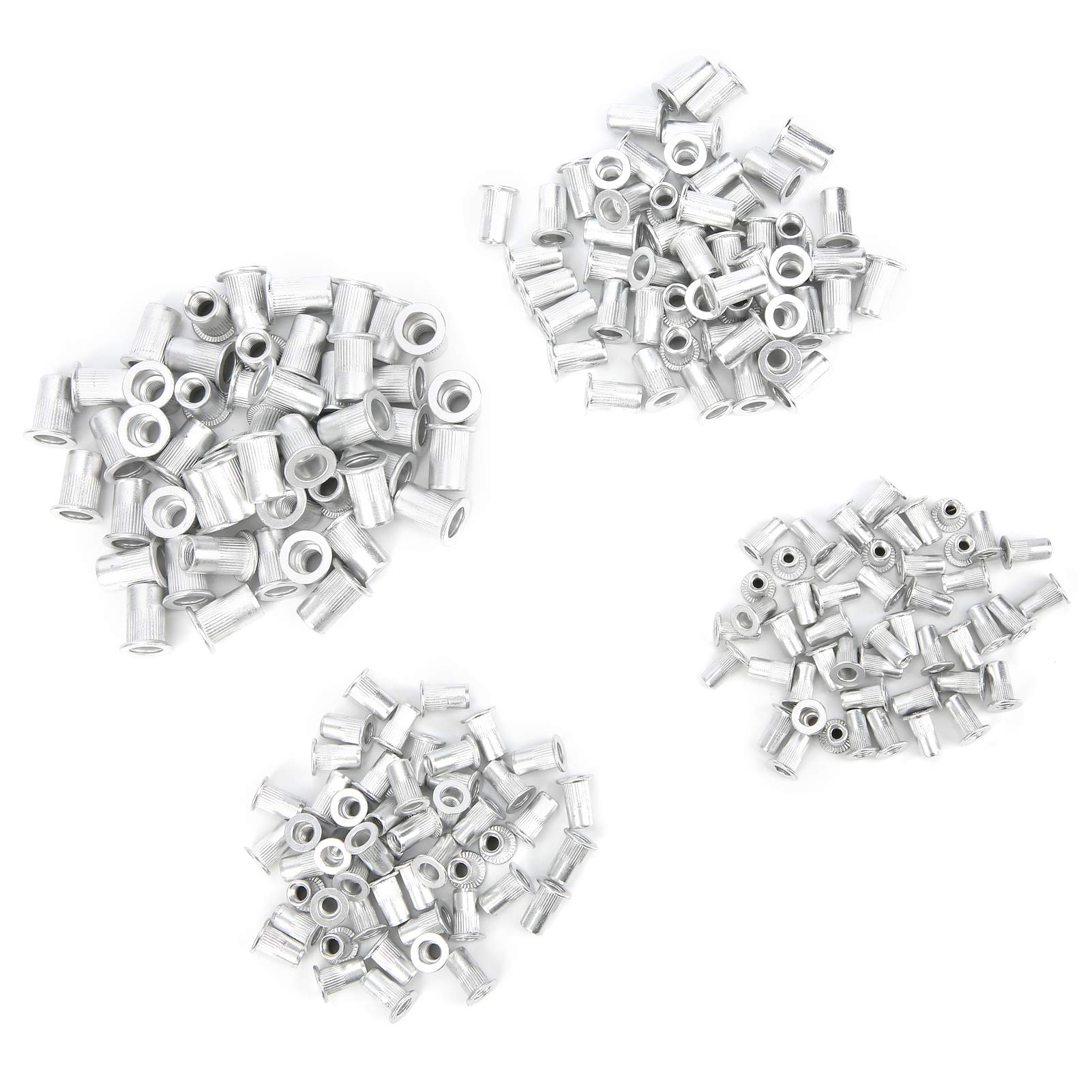 Dadi per Rivetti 200 Pezzi, Kit Assortimento Inserti Filettati in Alluminio Nutsert con Testa Piana M3 M4 M5 M6, Set Combinato per Fissaggio Metallo Plastica Auto
