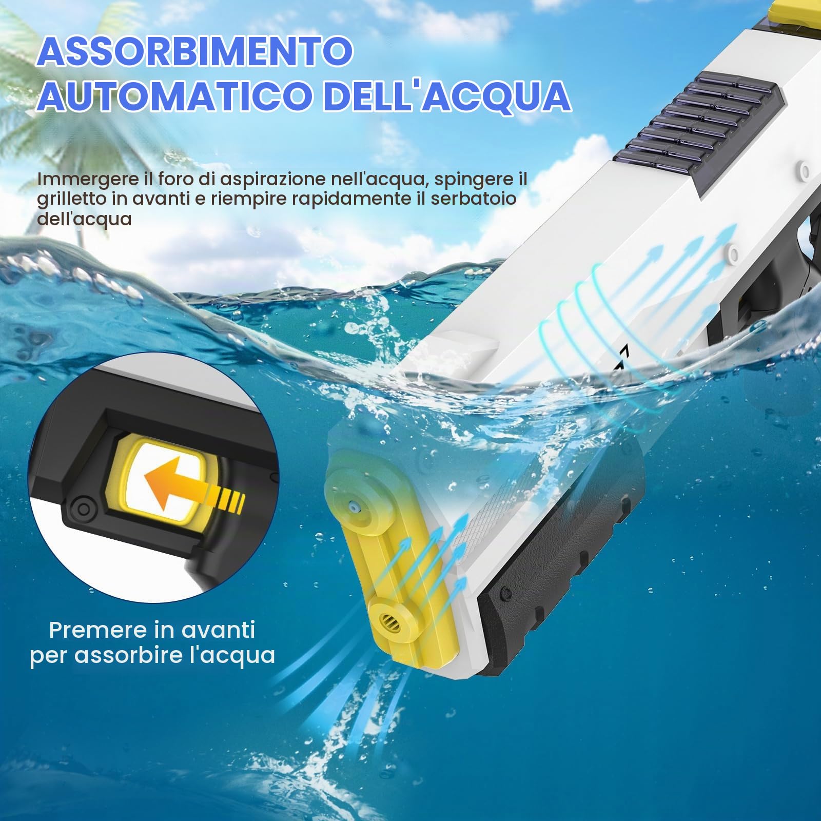 IERAKOR Pistola ad Acqua Elettrica con Aspirazione Automatica, Nero | Fucile ad Acqua Potente 450 ml, Gittata 8 m, Modalità Auto/Manuale, Bambini e Adulti, Estate, Piscina, Spiaggia e Giardino