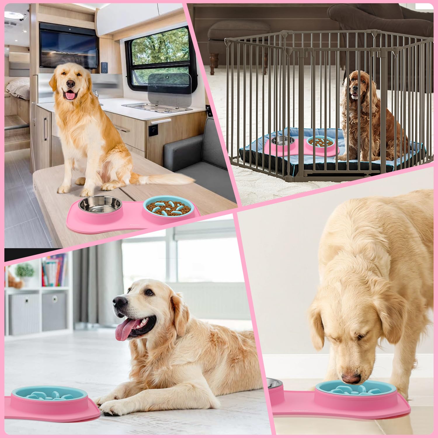 Anipaw Cuencos de alimentación lenta 3 en 1 de acero inoxidable para perros y agua con alfombrilla de silicona antideslizante antiderrames para ralentizar la alimentación para perros y gatos grandes,