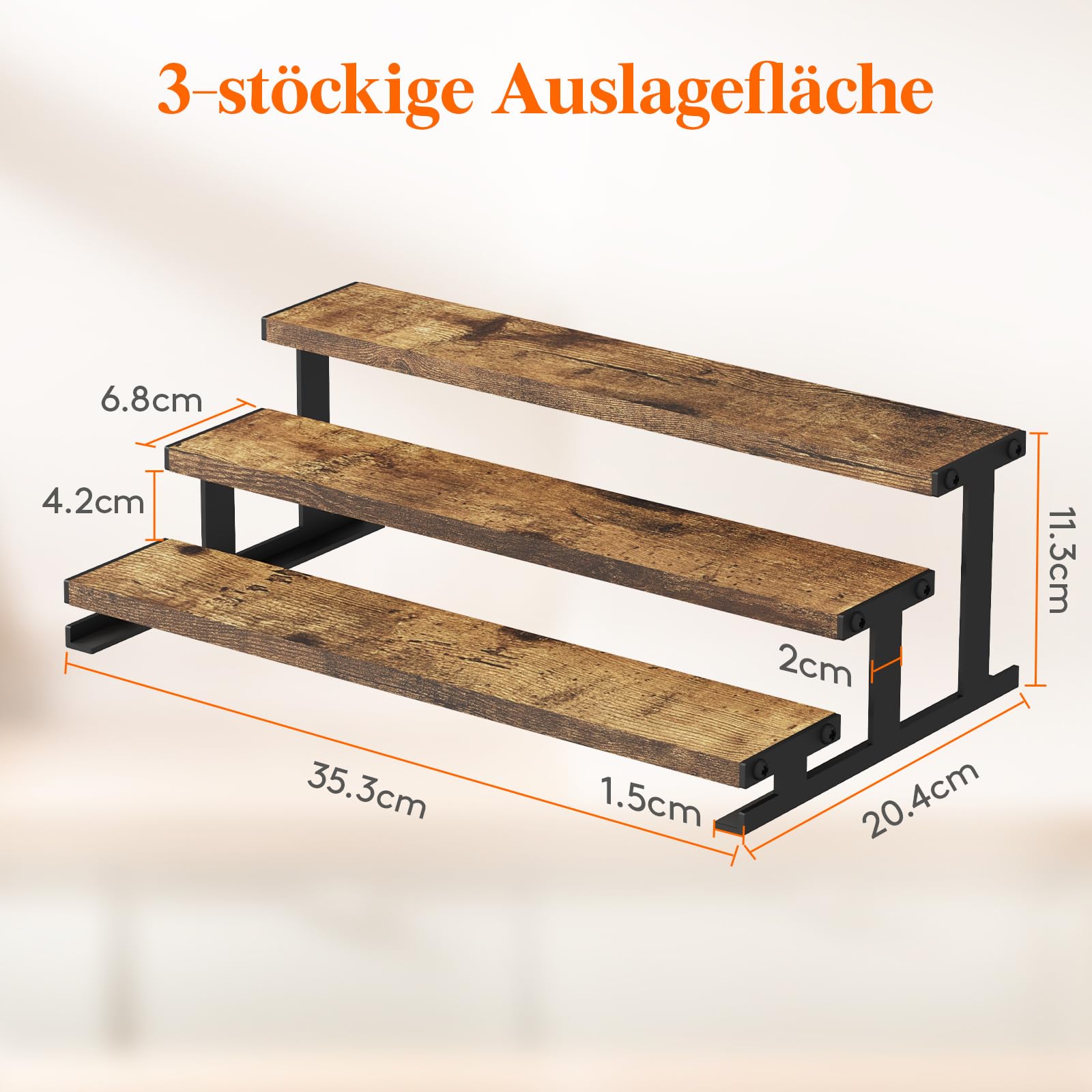 Lifewit 3 Etagen Display Ständer mit Schwarzes Metallregal, 35 x 20 x 11 cm Stehende Aufsteller für Parfüm, Holzwerkstoff Parfüm Organizer für Schminktisch/Badezimmer, Tortenständer für Party