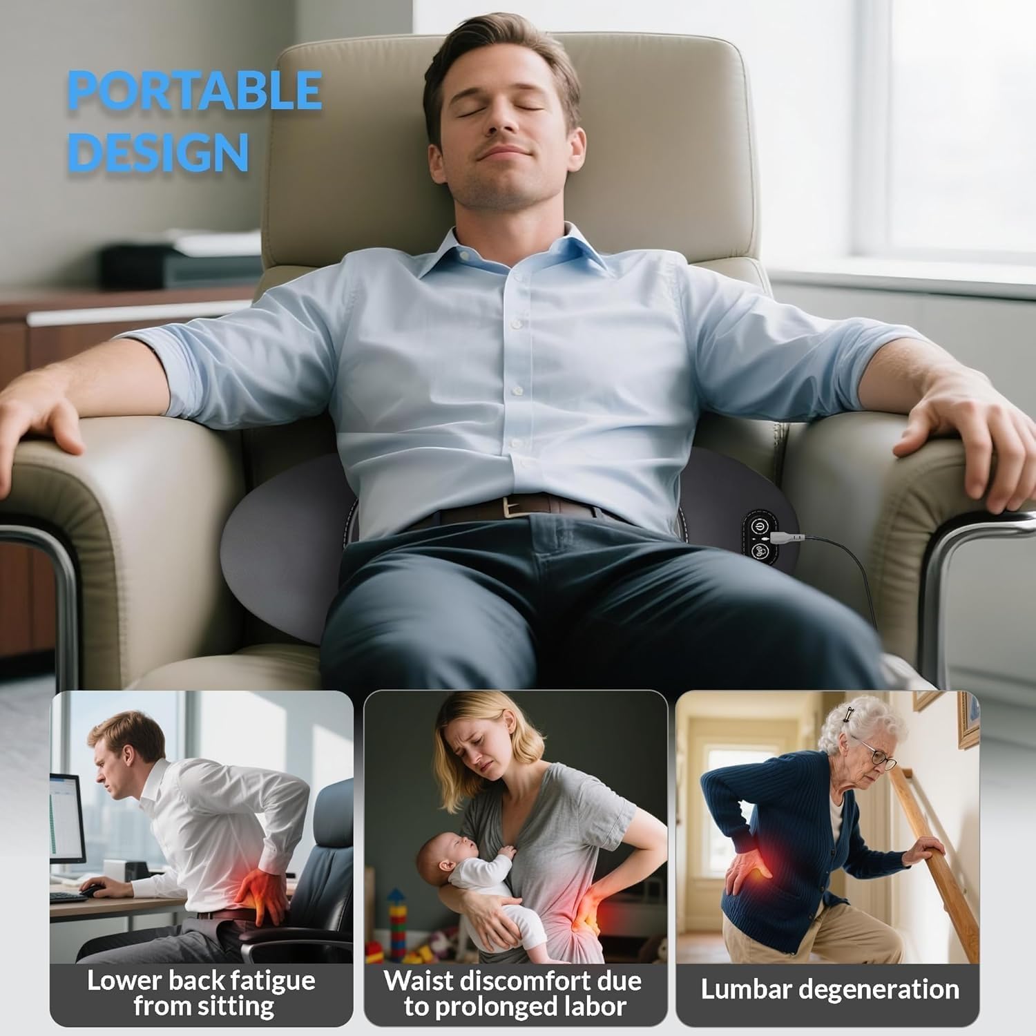 LombaTech 3 en 1 Décompression Vertébrale à Domicile - 2026 Massage Lombaire Thérapie, Masseur Lombaire Et Sciatique Avec Chauffage Et Vibrations, Alignement De La Colonne Vertébrale, Sommeil (Noir)