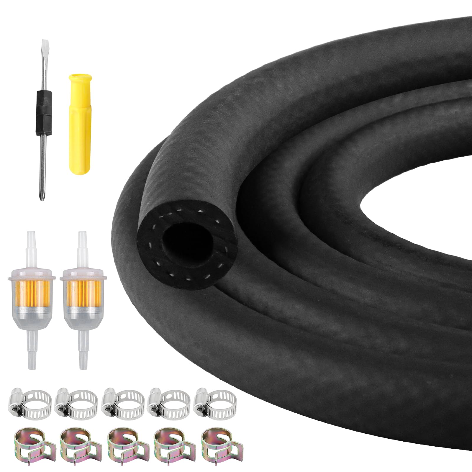 1M Fuel Pipe Kit Upgrade NBR 6MM Fuel Hose with Screwdriver, 10 Clamps & 2 Filters Fuel Line Hose for Cars, Trucks, Lawn Mower Diesel Heater Fuel Line, Heat & Chemical Resistant for Fixes - 1
