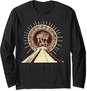 Mayan Calendar Mayan Stone Pyramid And Sun Rays Long Sleeve T-Shirt