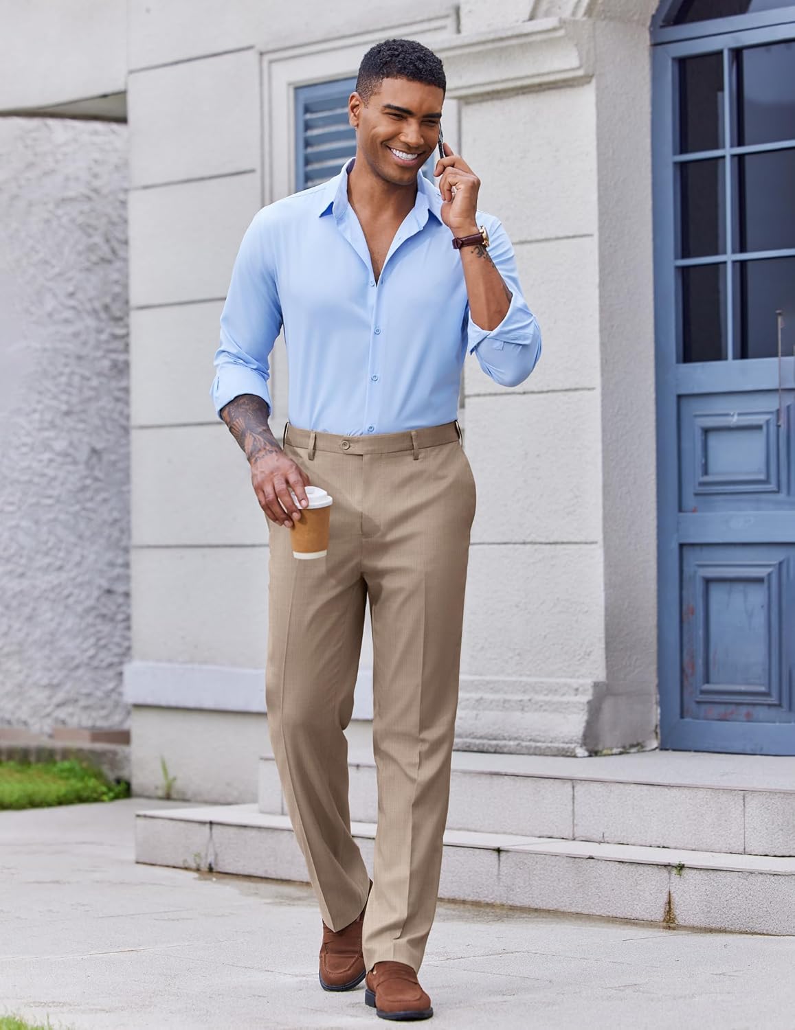 COOFANDY Men's Classic Fit Dress Pants Flat Front Straight Casual Pant Expandable Waist Suit Pant