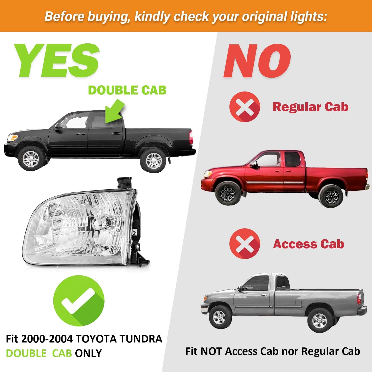 WEELMOTO Headlights Compatible with 2000-2004 Tundra (Double Cab Models ONLY), Headlight For 2001 2002 2003 2004 Sequoia Replacement Automotive Headlamp Chrome Housing Amber Reflector with Bulbs