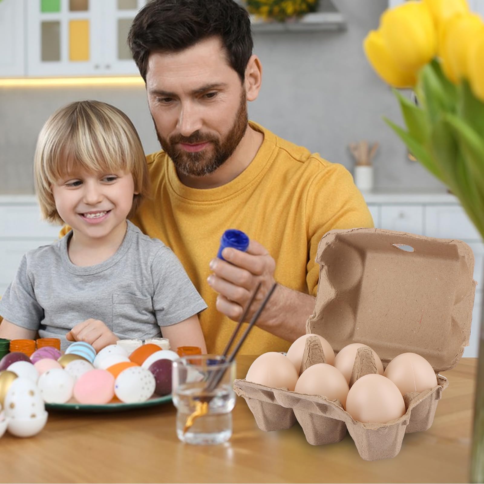 SHUESS 50 recipientes para huevos con tapa, 6 rejillas, de cartón, hueveras, caja para huevos, cartón para huevos de gallina, para huevos de Pascua
