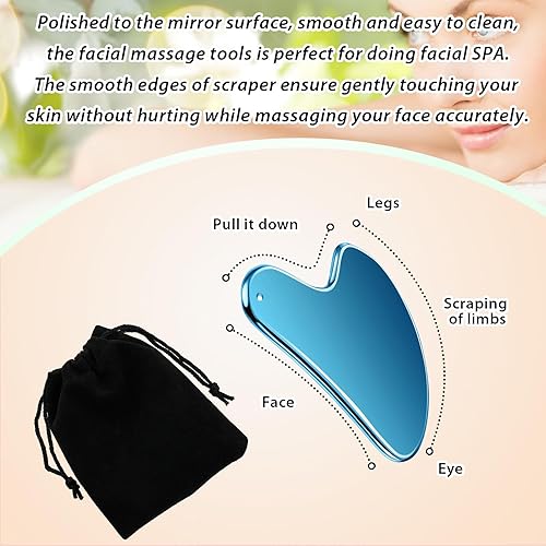 Vista 46 de Nuanchu Herramientas faciales Gua Sha de acero inoxidable, masajeador de drenaje linfático, Guasha para cara, metal Gua Sha, regalos para el cuidado