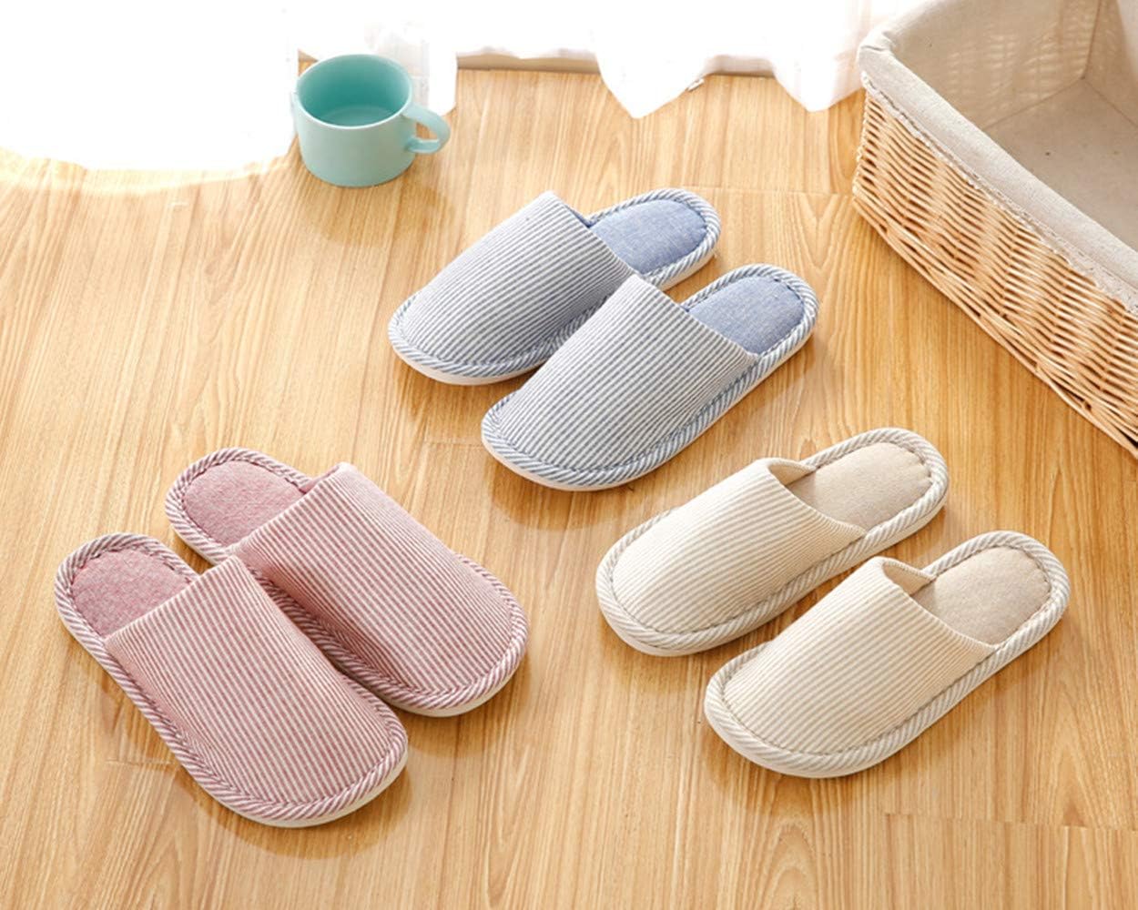 Women's Striped Linen Comfortable Non-Slip Cotton Slippers, Closed Toe Spa Slippers, Machine Washable - Image 6