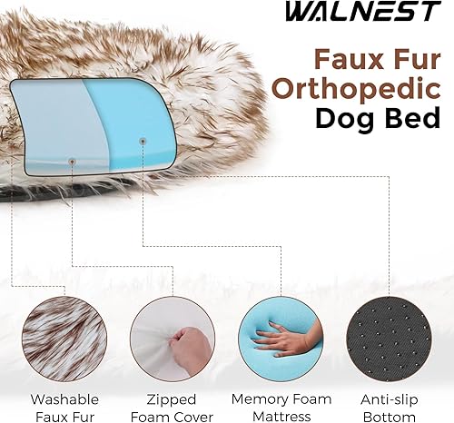 Miniatura 6 de Cama ortopédica de piel sintética de 50 pulgadas para perros grandes y medianos, con piel sintética esponjosa y espuma viscoelástica suave para
