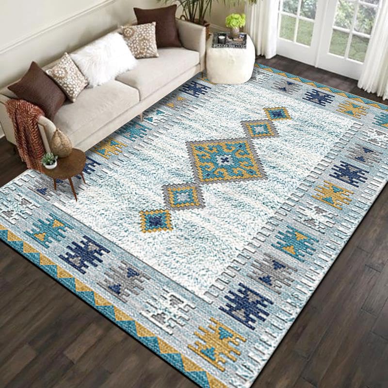 Alfombra vintage verde azulado 140x160 cm lavable y de pelo corto