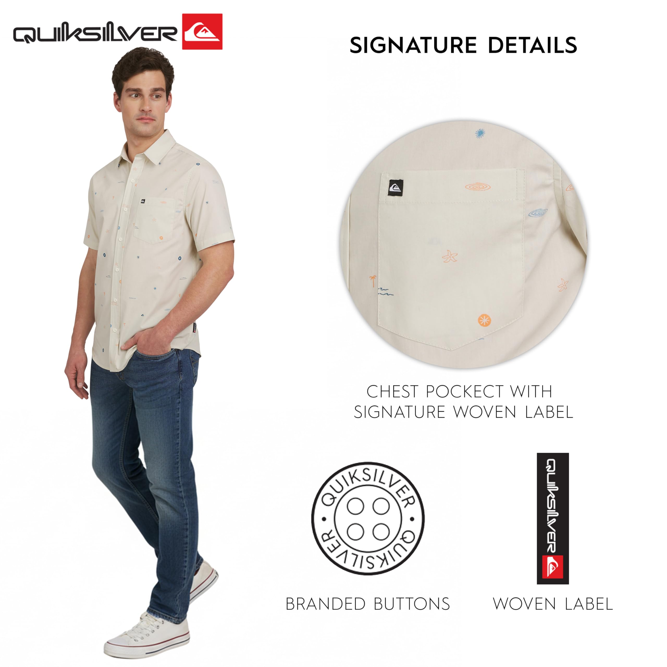 Quiksilver Premium Soft Cotton Short Sleeve Button Down Woven Shirt Camicia in Tessuto Uomo (Pacco da 1)