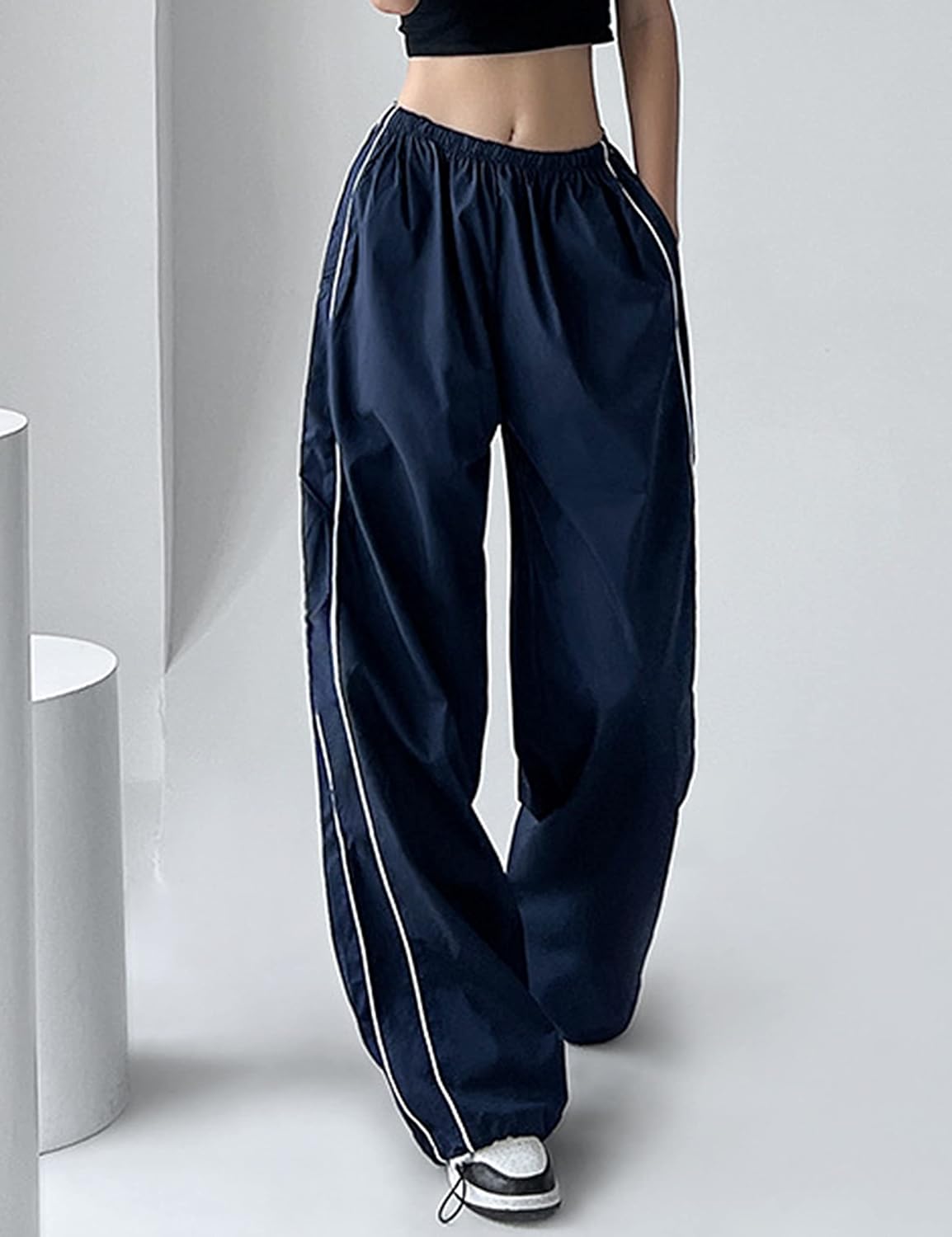 Himosyber Women's Parachute Pants Baggy Elasitc Waist Relaxed Y2K Track Pant Trousers - Image 8