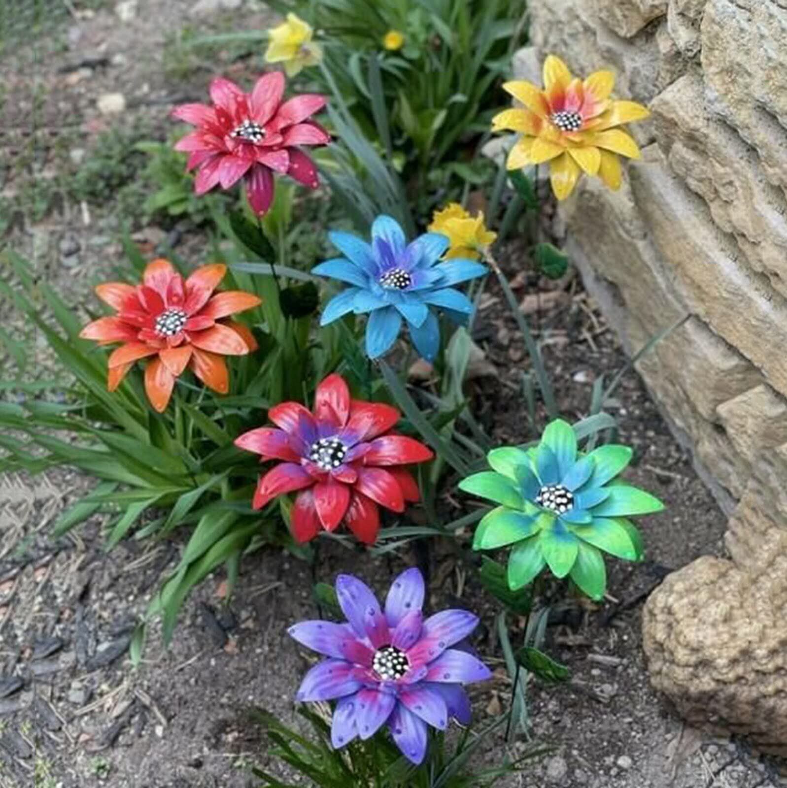 YIWOYI 7 x Blumen-Gartenstecker, Dekoration, Blumenstäbchen, Skulpturen, Metall, bunt, Kunst, Garten, Hof, Simulation, Landschaft (7 Stück) Garten