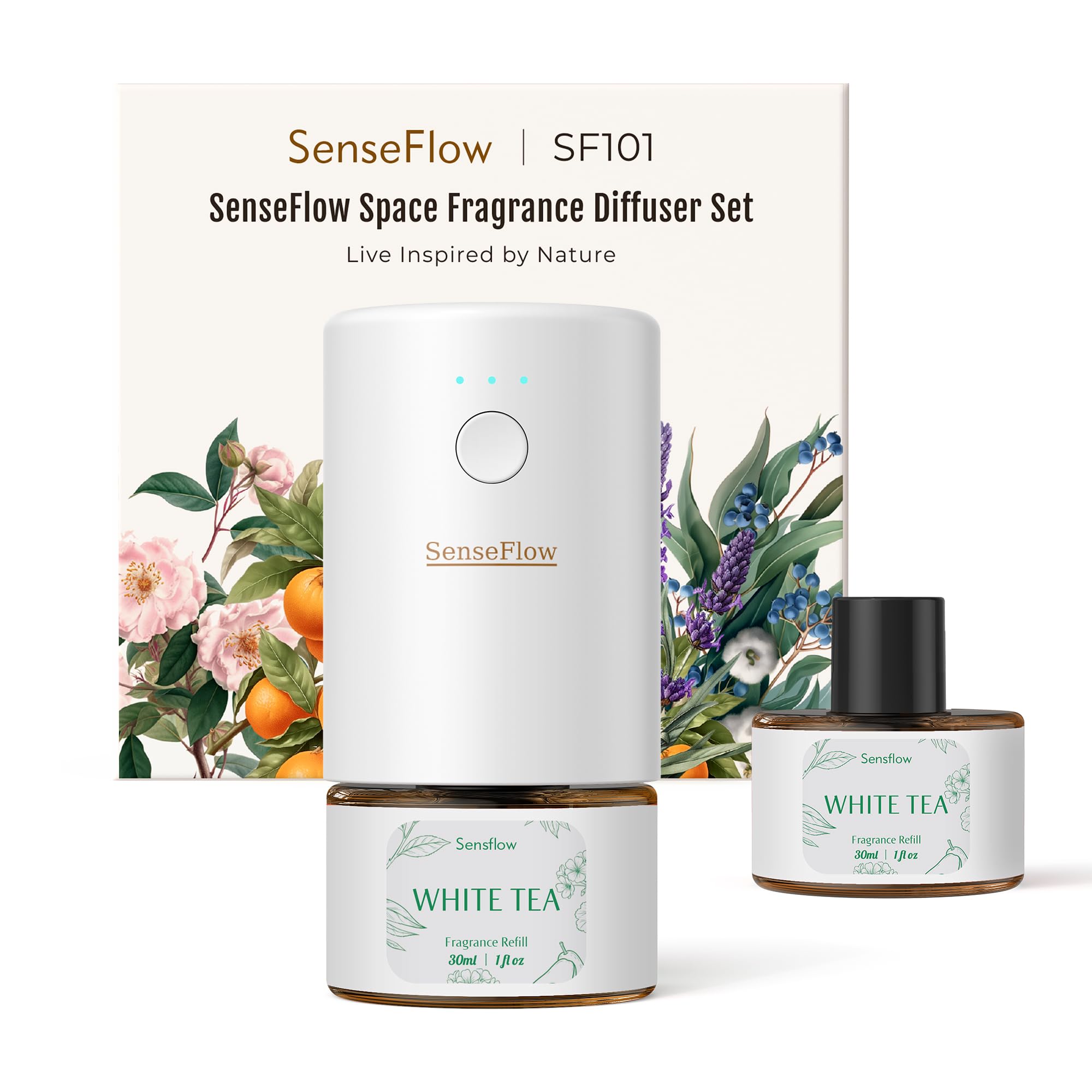 SenseFlow Aroma Diffuser for Essential Oils SF101 Pro, Waterless Ultrasonic Fragrance Plug Room Fragrance, 100% Vegetable Air Freshener, 120 Days Aroma for Home, Hotel - Up to 100 m² - Golden Heat