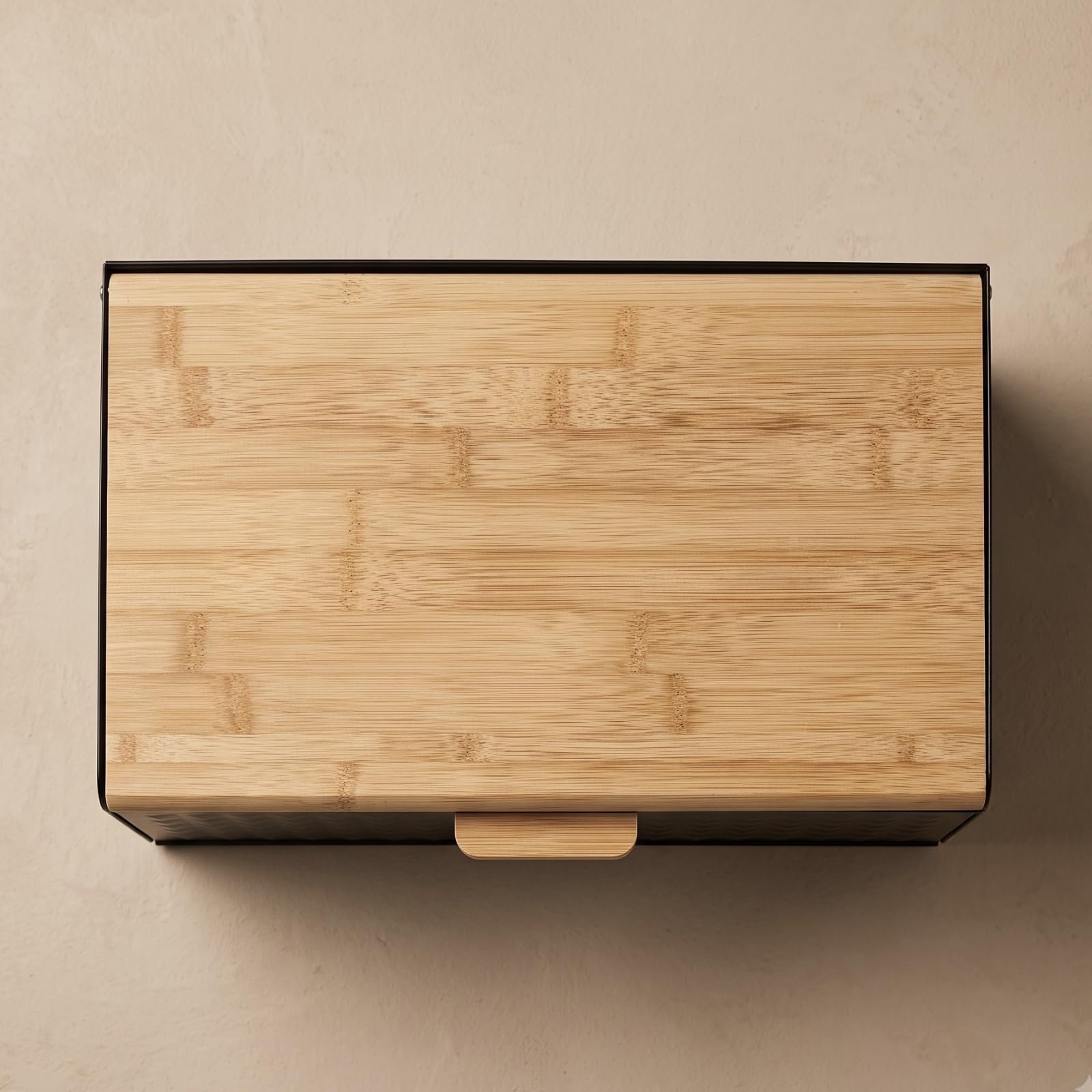 Boîte à pain en métal avec couvercle en bambou, 35,5 x 23 x 21 cm