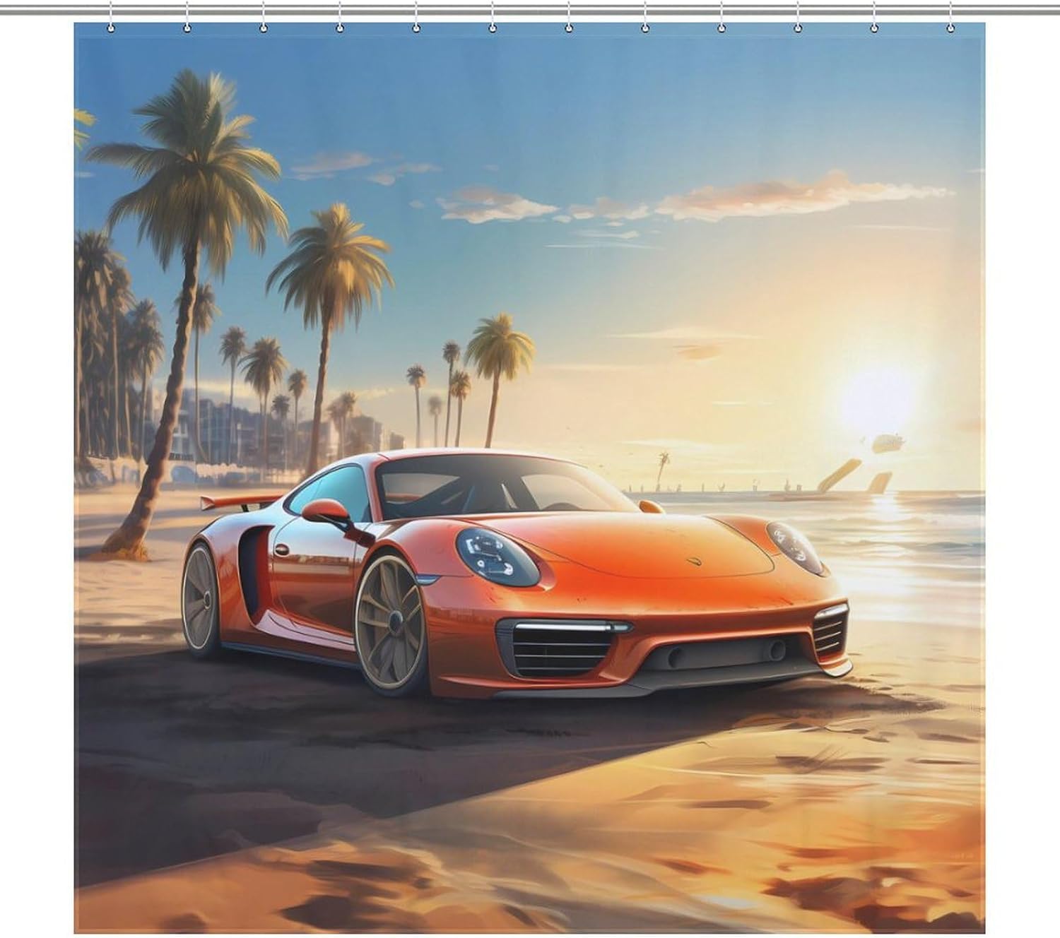 Sport Car Beach Sunset Funny Shower Curtains Washable Bath Curtain Liner with Hooks for Bathroom Bath Tubs