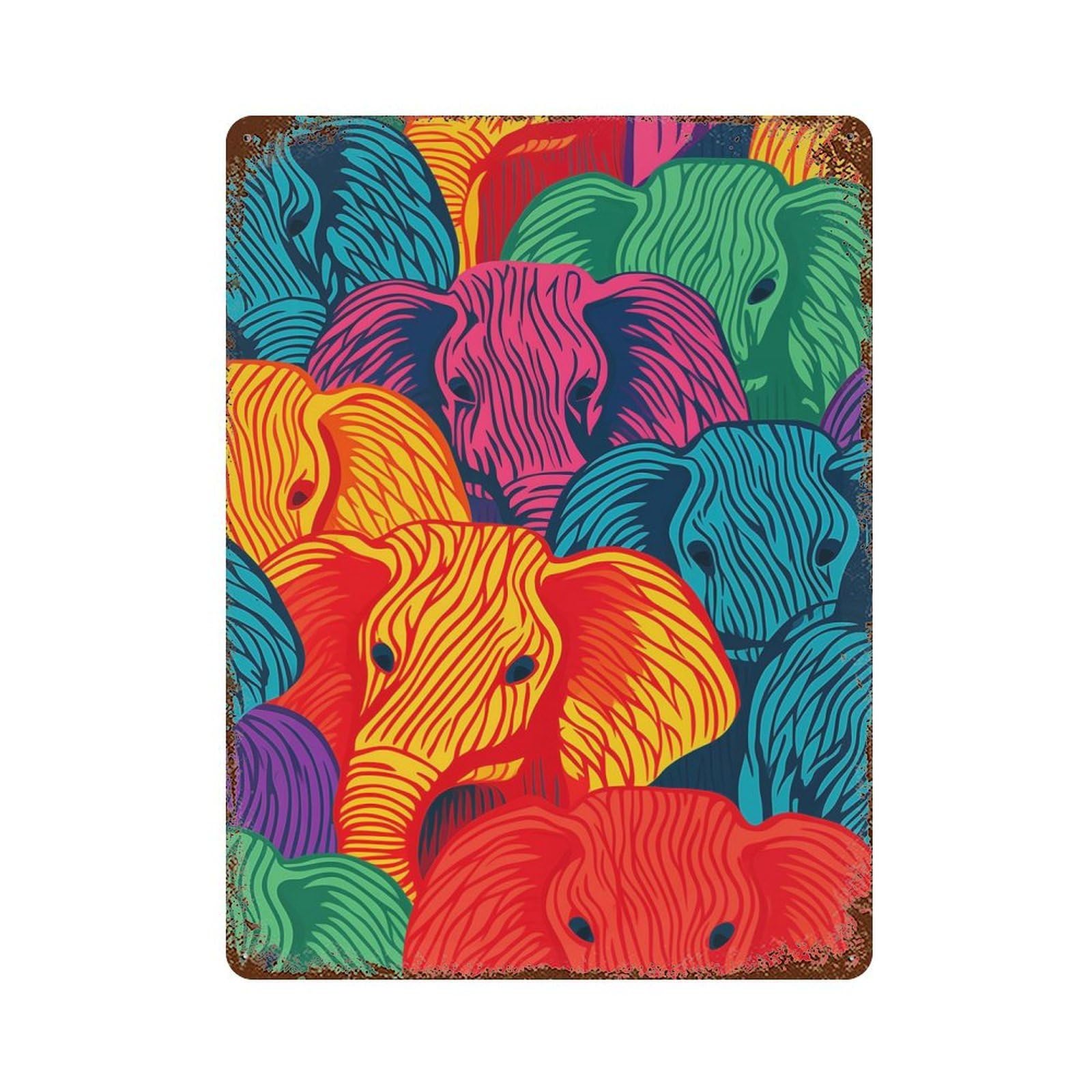 Colorful Elephant Herd Retro Metal Sign 15.7"x11.8", Shabby Chic Decor for Garage, Pub Or Kitchen