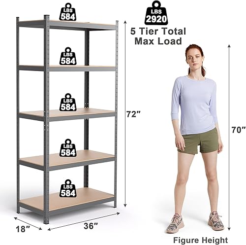 Miniatura 6 de ERGOMASTER Estantes de almacenamiento de garaje de 5 niveles, estantería de garaje de 1925 libras, estantería resistente, ajustable, sin pernos,