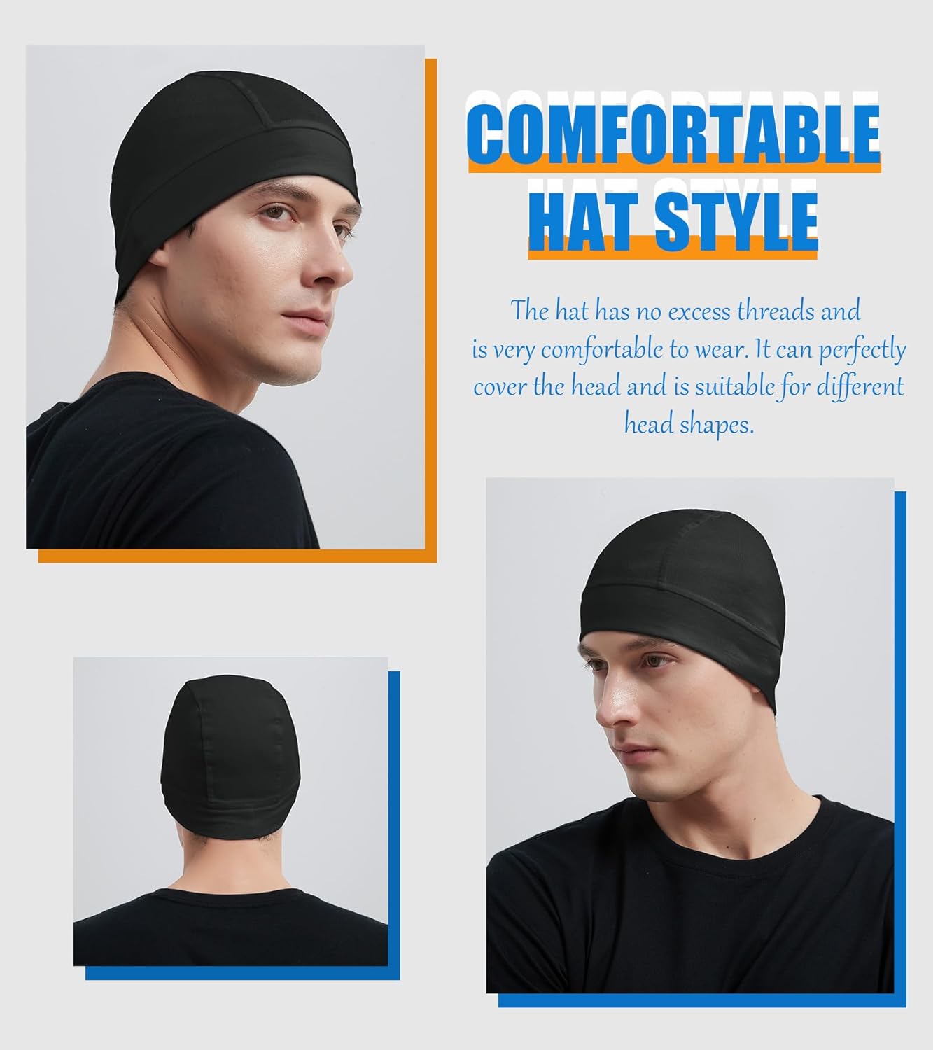 3 Pieces Cotton Skull Caps for Men Women Beanie Chemo Headwear Riding Helmet Liner Running Sleeping Hats - Image 4