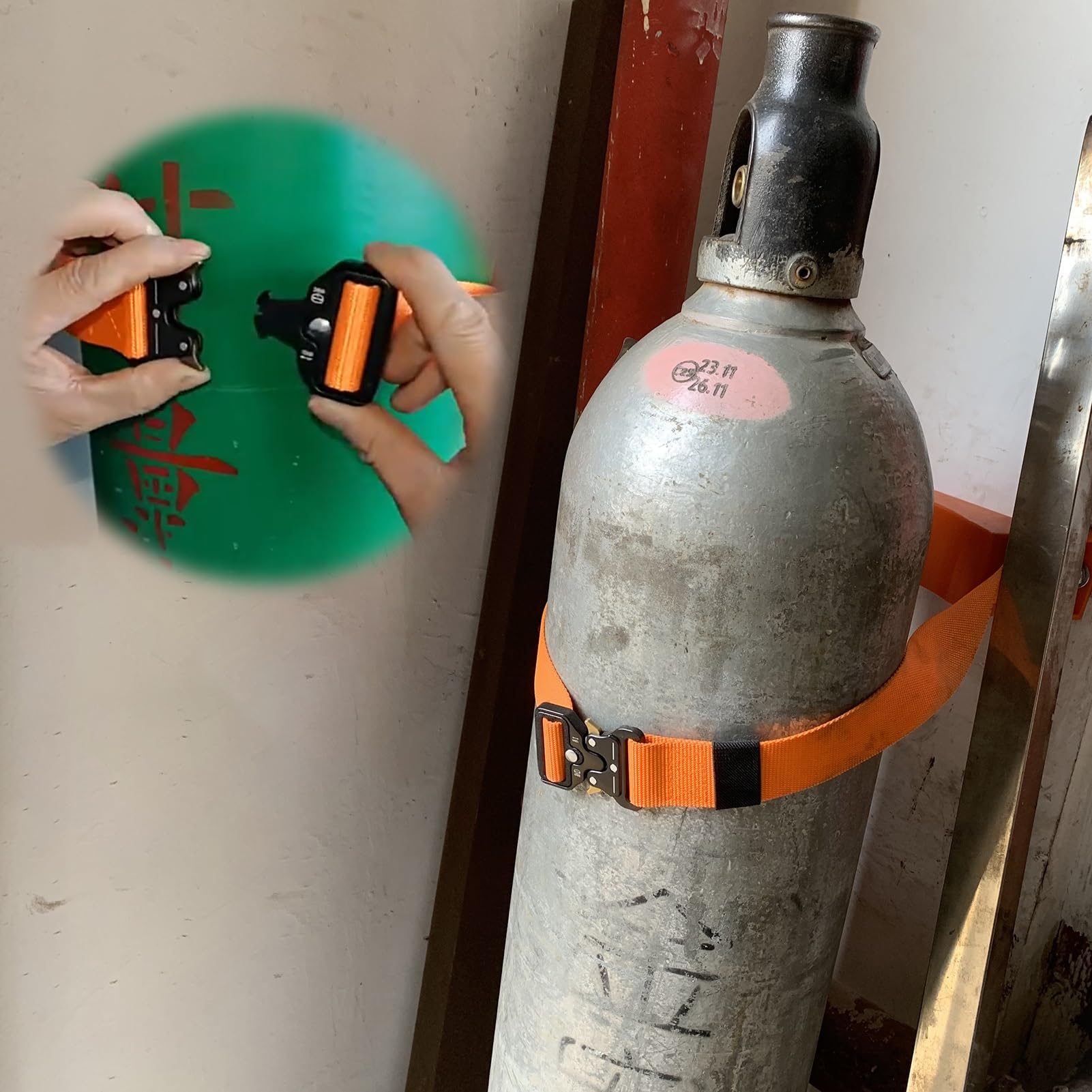 GLJTUO Oxygen Cylinder Rack Wall-Mounted Bracket for Oxygen Cylinder, Oxygen Storage Rack with Detachable Safety Buckle, Oxygen Tank Stand for Nitrogen Propane Bottles,Orange