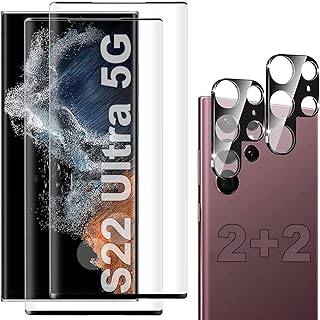 [2+2 Pack] Galaxy S22 Ultra Screen Protector Include 2 Pack Tempered Glass Screen Protector +2 Pack Tempered Glass Camera Lens Protector,9H Hardness,Anti-Scratch for Samsung Galaxy S22 Ultra 5G