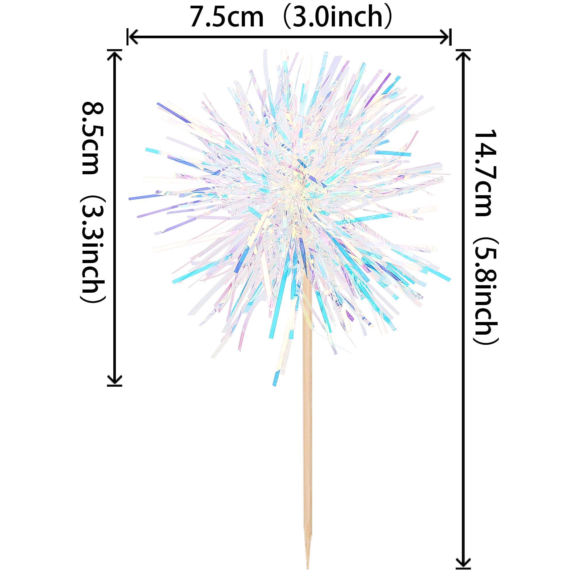 Rsstarxi 30 Pack Foil Firework Cupcake Toppers Birthday Party Decorations Sparkle Tinsel Cocktail Food Fruit Toothpick for Valentine's Day Wedding Birthday Party Decorations Silver