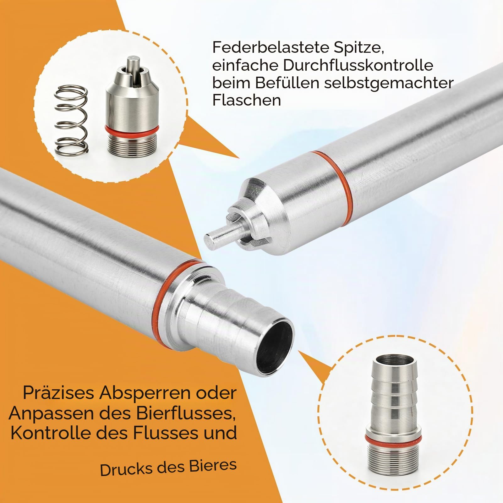Bierflaschenfüller, Edelstahl Wein Bier Abfüllung, 13,7 Zoll Edelstahl Bierflaschenfüller, Bier Flaschenfüller Wein Bierflaschenabfüllung Automatische Flaschenfüller Abfüllstab, Federbeladene