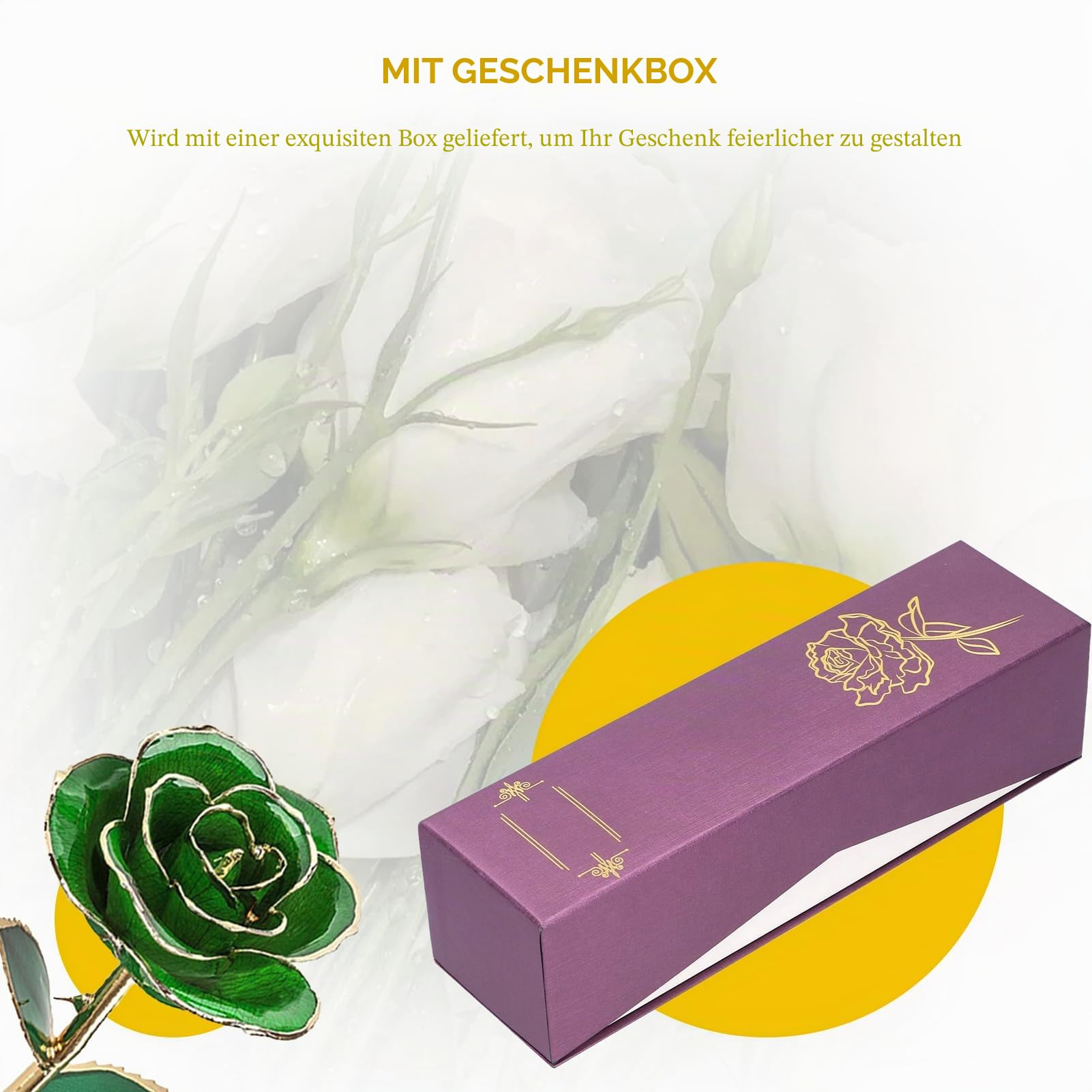 Gugxiom Gold Getauchte Rose, Langlebige Grüne Ewige Rose, Einzigartiges Dekor für Deko Rosen für Valentinstag, Muttertag, Hochzeiten, Jubiläen usw.