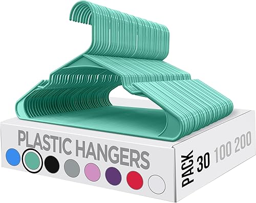 Utopia Home Clothes Hangers 30 Pack - Plastic Hangers Space Saving - Durable Coat Hanger with Shoulder Grooves - Skirt Hangers - (Aqua)