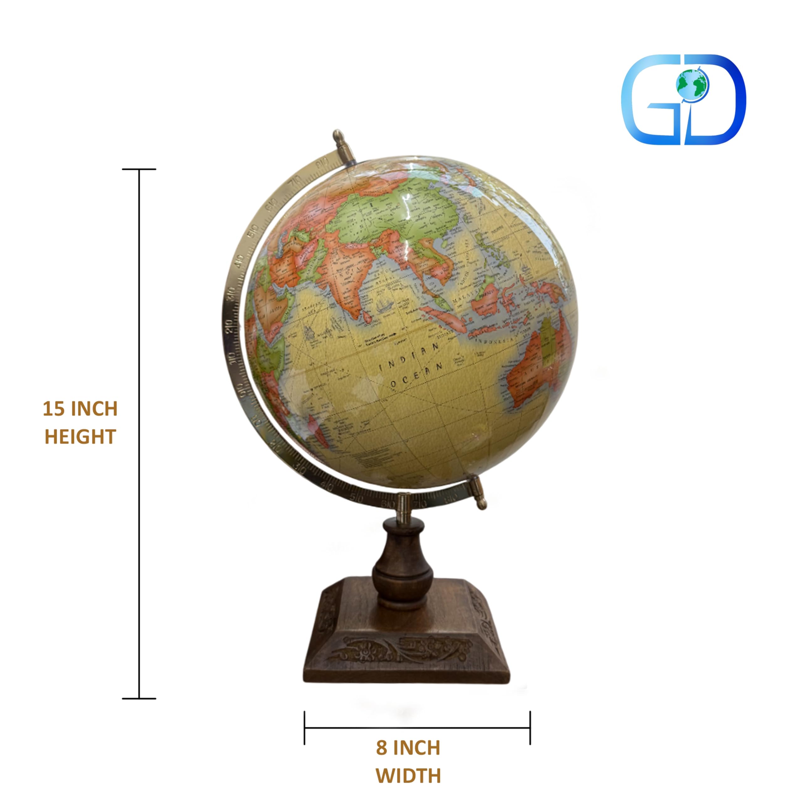 GLOBE DADDY Rotating World Globe 12 Inch with Metal Arc and Wooden Stand for Home Décor, Office Decor and Decorations items, Birthday, Party Gifts and Anniversary.(Brown) 1