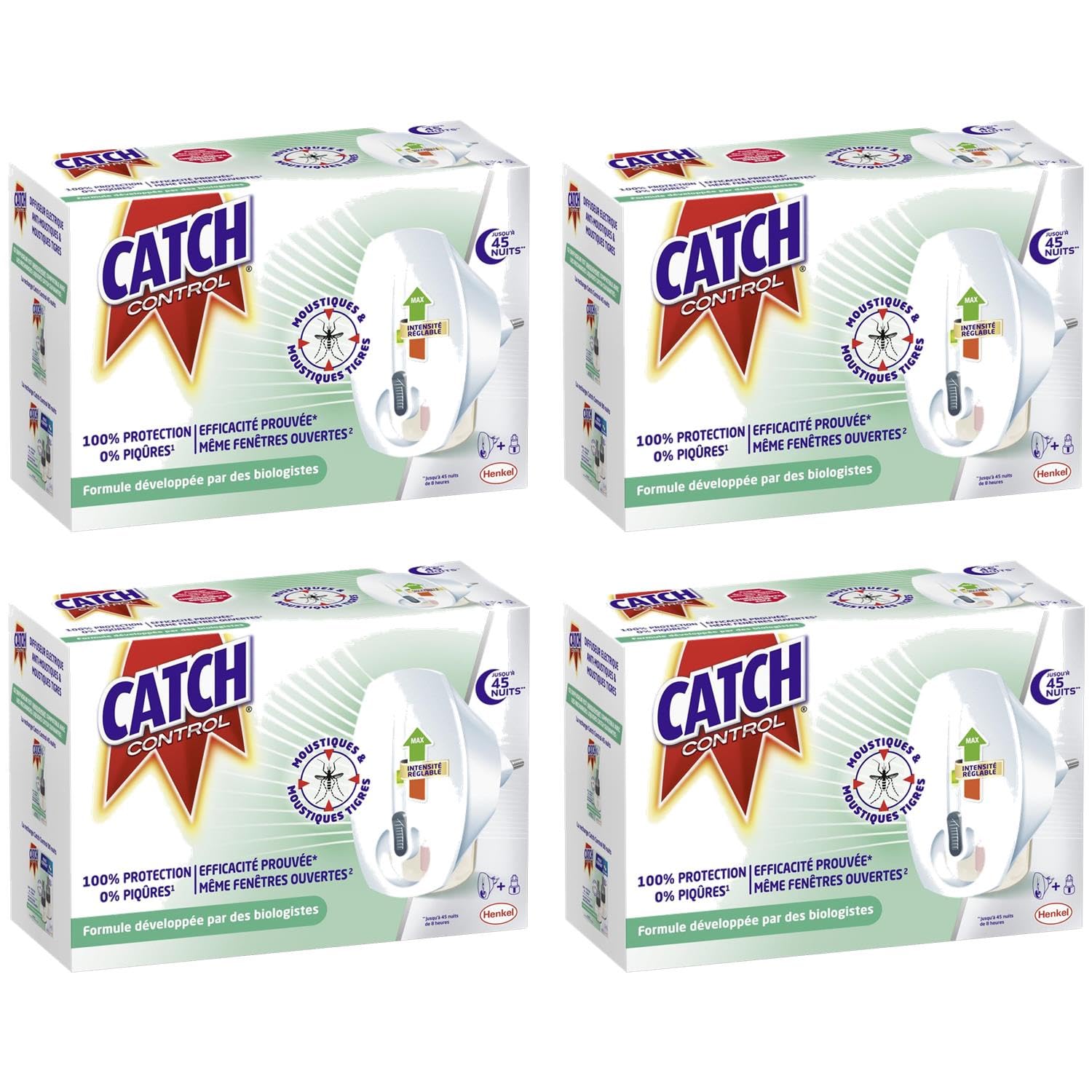 CATCH CONTROL Lot de 4 Diffuseurs Electriques Réglables Répulsif 45 nuits