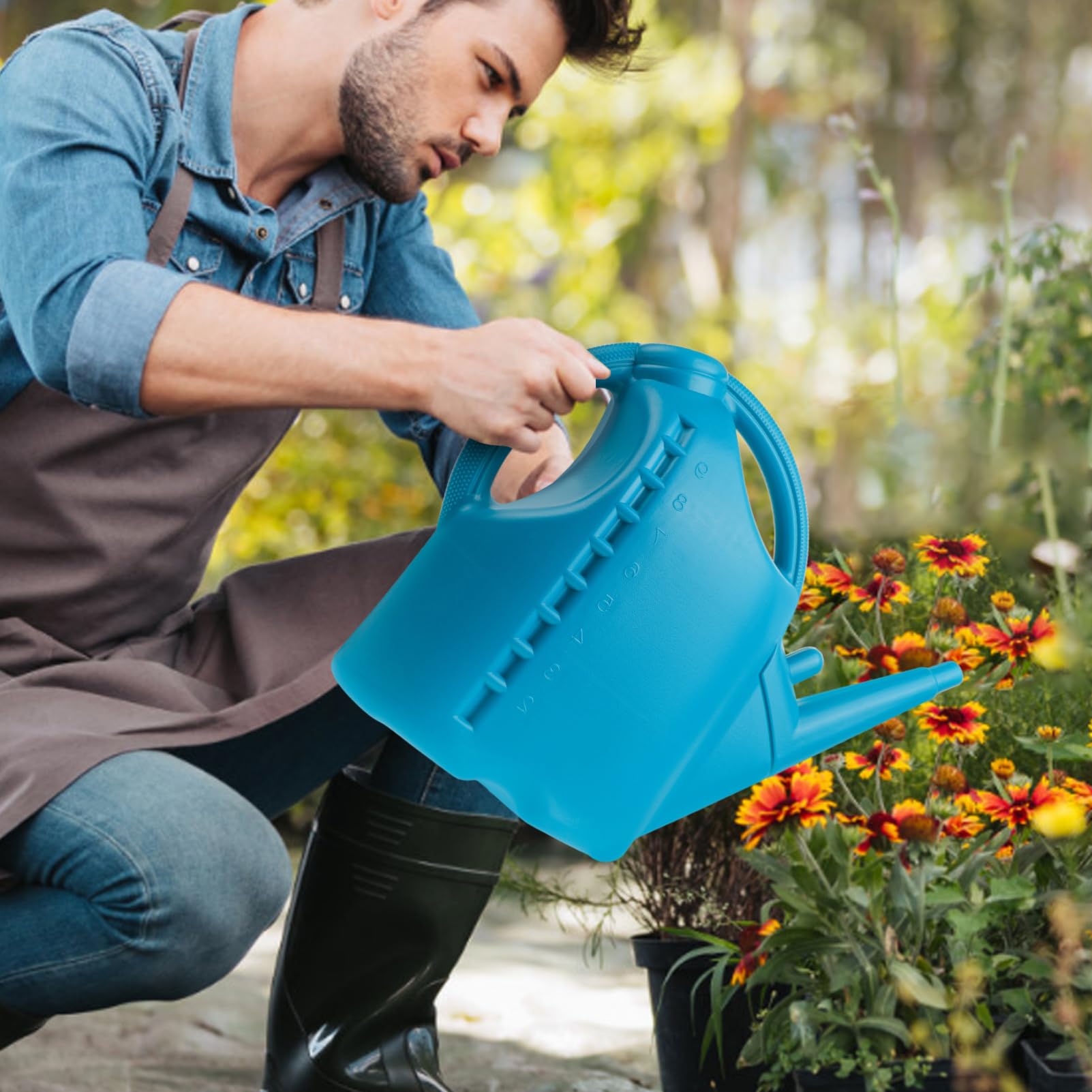 Kisangel Gießkanne von Pflanzen und Sukkulenten 10 Liter Blaue aus Kunststoff mit Langem Ausguss für Präzises Bewässern im Garten und Badezimmer