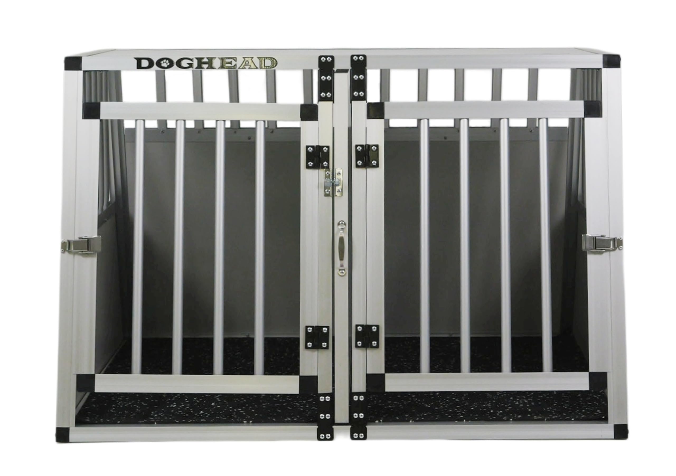 DOGHEAD Hundetransportbox Comfort, Double 95x75x63 cm DG, Schwarz, Aluminium, Beidseitig Abgeschrägt 75°, Trennwand mit Griff, Keine Kombibox
