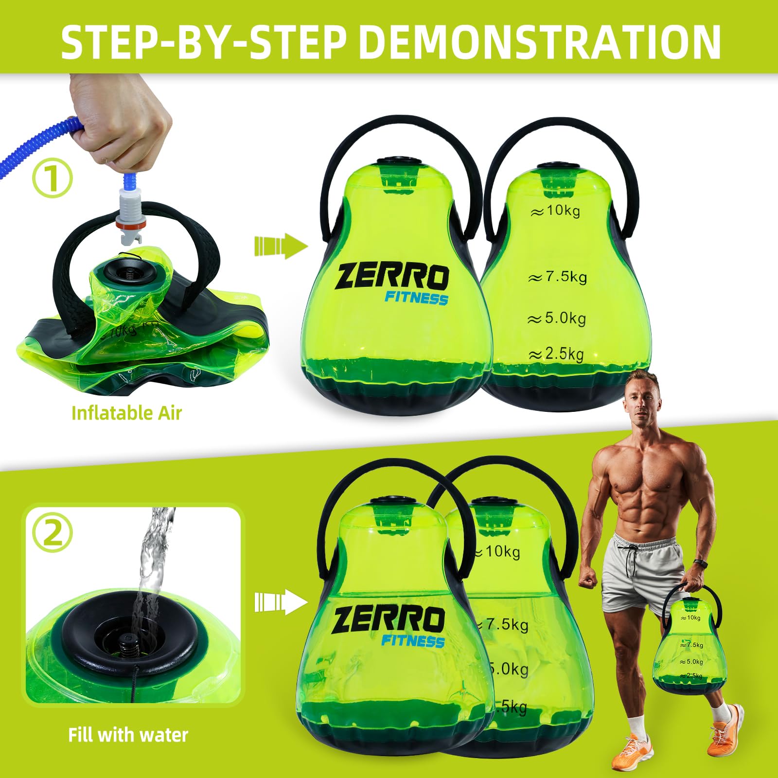 CCLIFE 5-13 kg De Pesas Rusas Ajustables Herramienta De Entrenamiento De Sentadillas Para Esculpir Glúteos Fitness En Casa Pesas Rusas Pportátiles Llenas De Agua Aptas Para Hombres y Mujeres