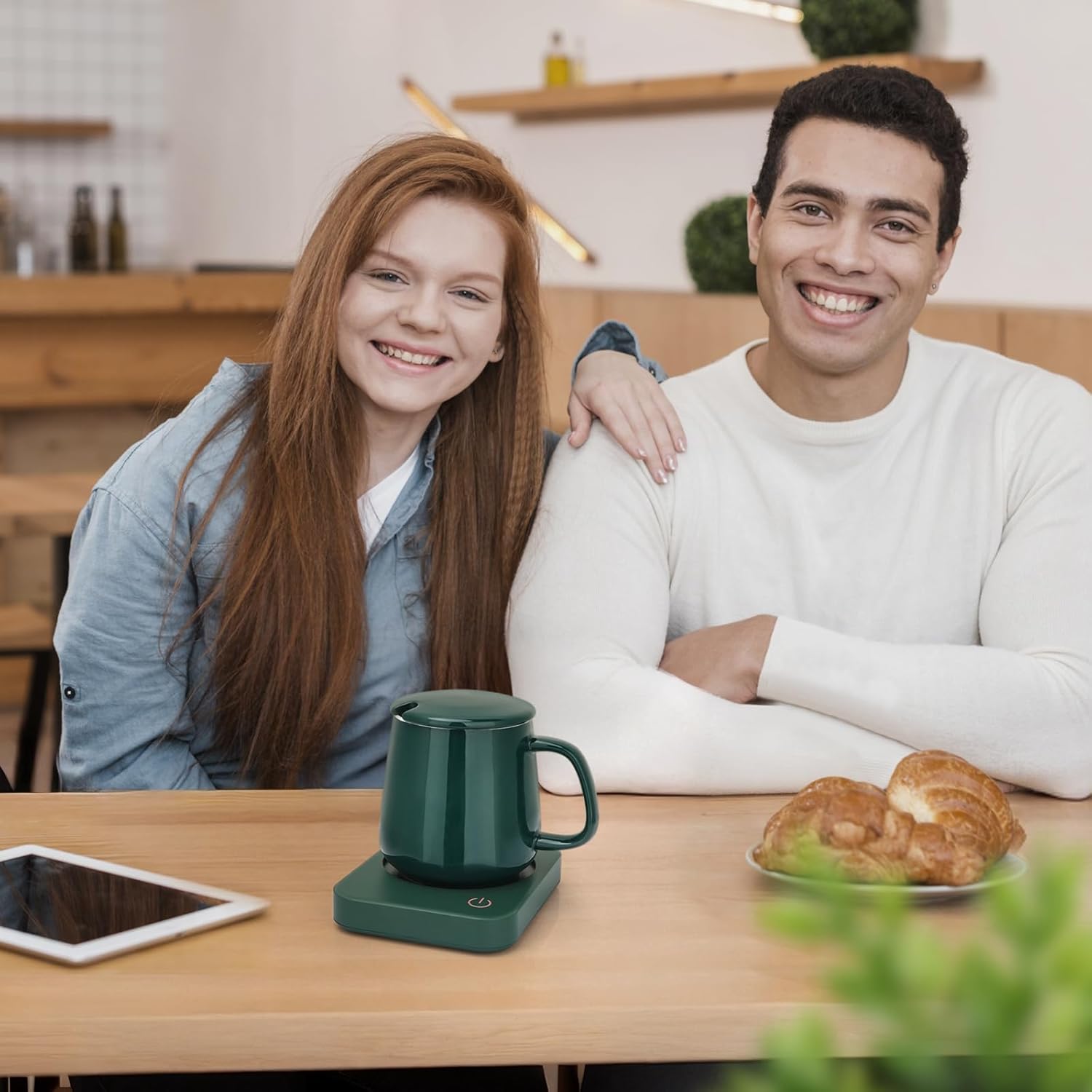 VOBAGA 15oz Ceramic Coffee Mug with Lid and Flat-Bottom, Morning Coffee Mug for Daily Use Warming Coffee & Tea (Green) - Image 5