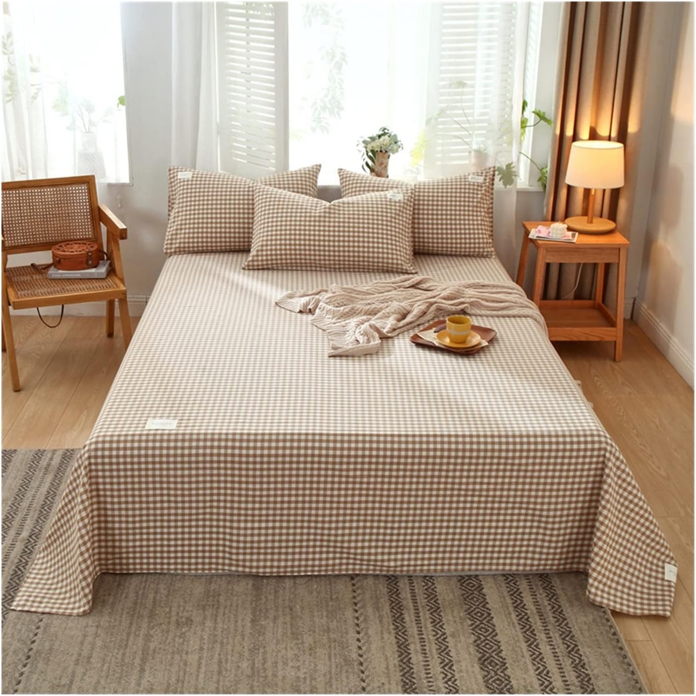 Flat Top Sheet Only, Soft and Comfortable Bedding Striped Plaid Pattern