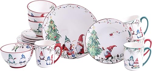 Bico Juego de vajilla de cerámica de 16 piezas de gnomos de Navidad, servicio para 4, incluye platos llanos de 11 pulgadas, platos de ensalada de disponible en Yaxa Guatemala