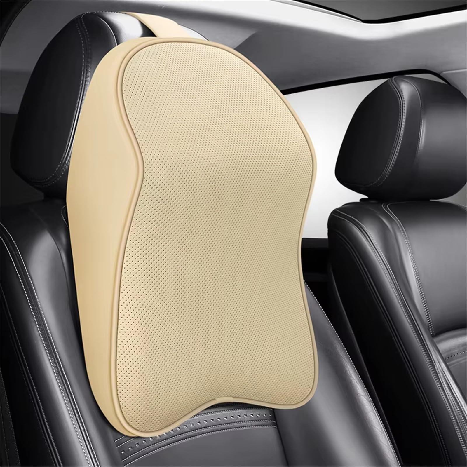 RYNVRNCOE Memory Foam Headrest Car Neck Pillow Support For In-car Travel Interior Accessories(Beige Pillow)
