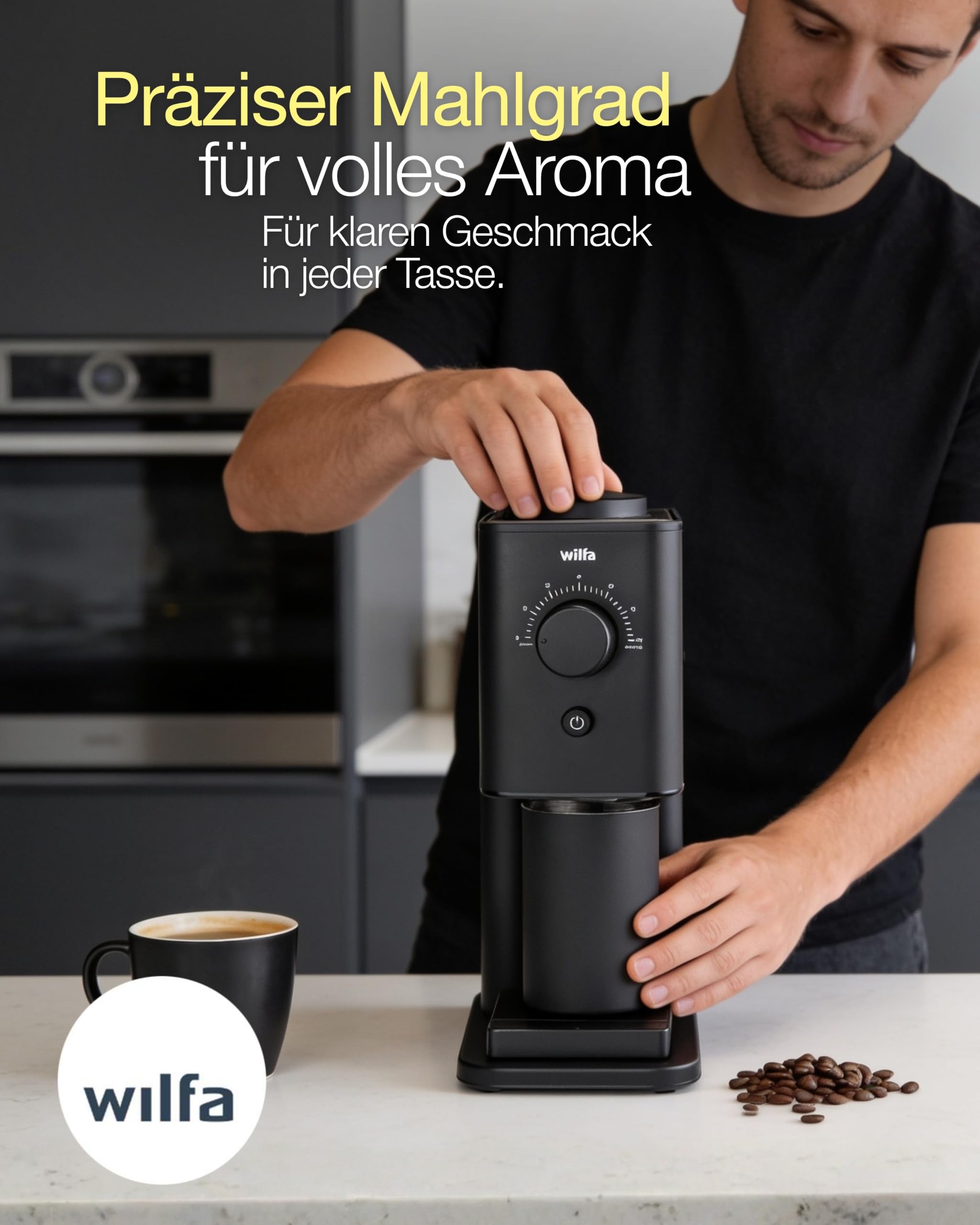 Wilfa Zense Alux Kaffeemühle elektrisch I 30 Mahlgrade für Espresso, Filterkaffee & French Press I 40 mm Edelstahl-Flachmahlwerk I Direkt in den Siebträger mahlen I Antistatik-System IAluminiumgehäuse